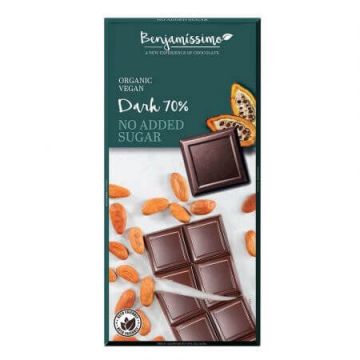 Ciocolata neagra 70% bio fara zahar, 70 g, Benjamissimo Ciocolata neagra 70% bio fara zahar, 70 g, Benjamissimo
