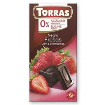 Ciocolata neagra cu capsuni, 75 g, Torras Ciocolata neagra cu capsuni, 75 g, Torras