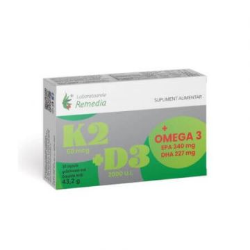 K2+D3+Omega 3, 30 comprimate, Remedia