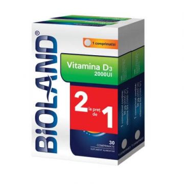 Pachet Bioland Vitamina D3, 2000UI, 30+30 comprimate, Biofarm