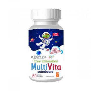 Ursuleti gumati cu aroma de capsuni multivitamine pentru copii Biosunline Astrobears, 60 bucati, AC Helcor