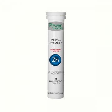 Zinc + Vitamina C 500 mg, cu indulcitor din stevia, 20 tablete efervescente, Power of Nature