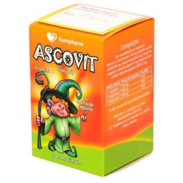 Ascovit Europharm 20 comprimate (TIP PRODUS: Suplimente alimentare, Aroma: capsuni, Concentratie: 100 mg)