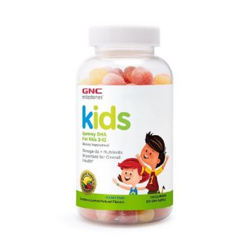 GNC Milestones Kids DHA Omega 3 pentru copii 2-12 ani cu aroma naturala de Zmeura si Lamaie 120 jeleuri