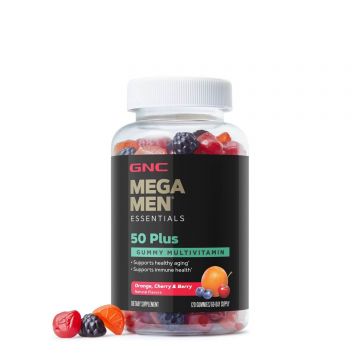 Mega Men® Essentials Gummy Multivitamin 50 Plus, Jeleuri cu Multivitamine pentru Barbati 50+ cu Aroma de Fructe Asortate, 120 jeleuri,GNC