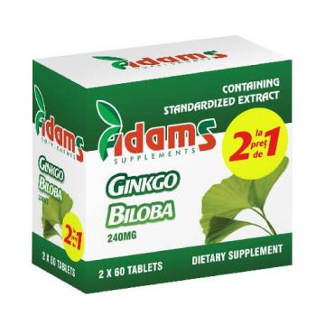 Pachet Ginkgo Biloba, 60 tablete,(1 + 1), Adams Vision Pachet Ginkgo Biloba, 60 tablete,(1 + 1), Adams Vision