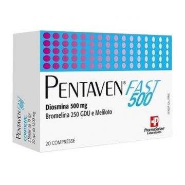 Pentaven Fast 500, 20 comprimate - Supliment alimentar pe baza de diosmina, bromelaina, sulfina si mesteacan, Pharma Suisse Laboratories