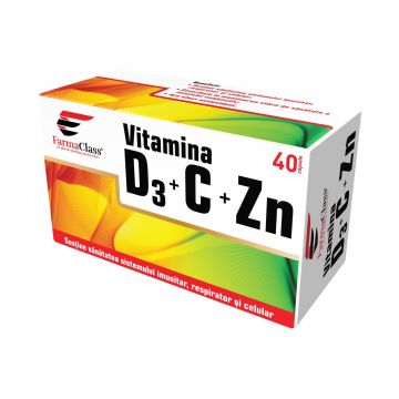 Vitamina D3+C+Zn, 40 capsule, FarmaClass Vitamina D3+C+Zn, 40 capsule, FarmaClass