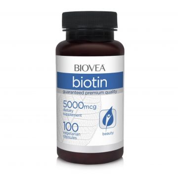 Biovea Biotina 5000 mcg, 100 capsule, Vitamina B7, Vitamina H