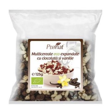 Multicereale Bio expandate cu ciocolata si vanilie, 125 g, Pronat