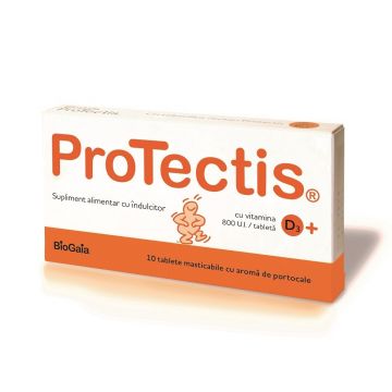 Protectis cu vitamina D3 800 UI cu aroma de portocale, BioGaia, 10 tablete masticabile