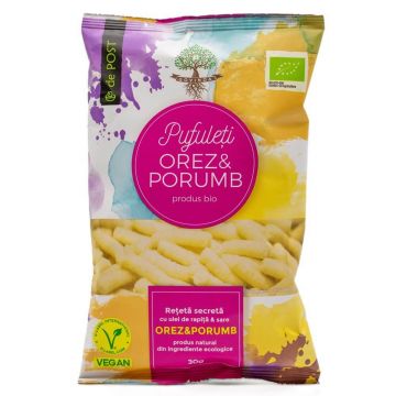 Pufuleti ecologici din orez si porumb cu sare de mare, 30 g, Govinda