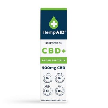 Ulei de canepa HempAID cu 500 mg CBD, 500 mg CBDA, 500 mg CBGA, 10 ml