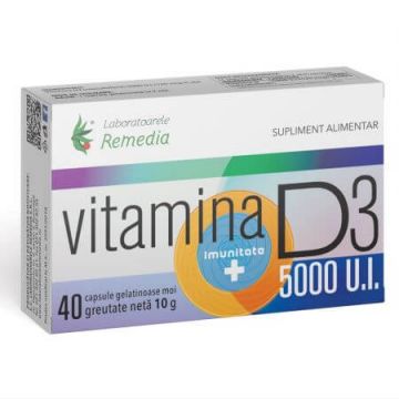 Vitamina D3, 5000 UI, 40 comprimate, Remedia