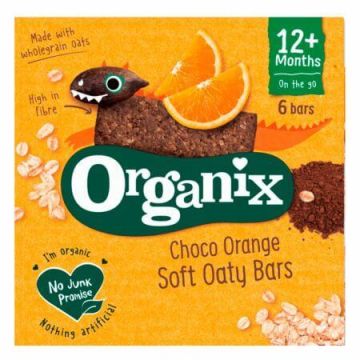 Batoane Bio din ovaz integral cu cacao si portocala, + 12 luni, 6 batoane x 23 g, Organix