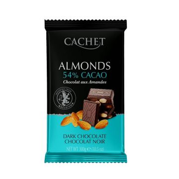 Ciocolată amăruie cu bucăți de migdale, 300g, Cachet