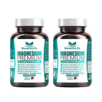 Magneziu Bisglicinat Premium pachet, 2x60 capsule, Boost4Life