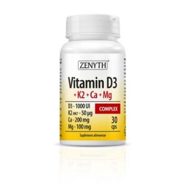 Vitamin D3+K2+Ca+Mg Complex, 30cps, Zenyth