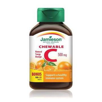 Vitamina C 500mg cu gust de portocale, 120 tablete masticabile, Jamieson
