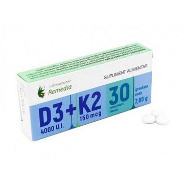 Vitamina D3 4000UI+Vitamina K2 150mcg, 30 cpr - Remedia