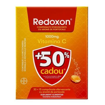 Pachet Redoxon cu vitamina C, 1000 mg, 30+15 comprimate efervescente, Portocale, Bayer