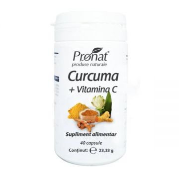 Curcuma plus vitamina C, 40 capsule - Pronat