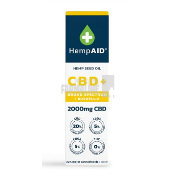 Ulei de canepa cu 2000 mg CBD, 500 mg CBDA, 500 mg CBGA, 200 mg Boswellia 10 ml