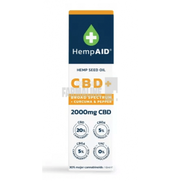 Ulei de canepa cu 2000 mg CBD, 500 mg CBDA, 500 mg CBGA, 200 mg Curcuma, 5 mg Piper negru 10 ml