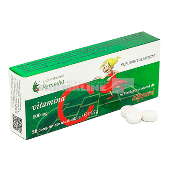 Vitamina C 100 mg aroma capsuni 20 comprimate masticabile