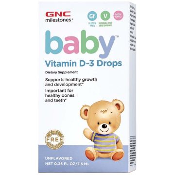 Gnc Milestones Baby Vitamin D-3 Drops, Vitamina D-3 Picaturi Pentru Bebelusi Naturala 100% Din Lanolina, 7.5 Ml