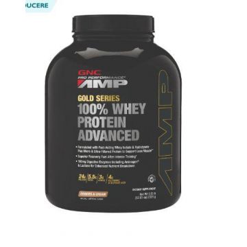 Gold Series 100% Whey Protein Advanced, Proteina din Zer, cu Aroma de Biscuiti si Frisca, 2325g - GNC AMP