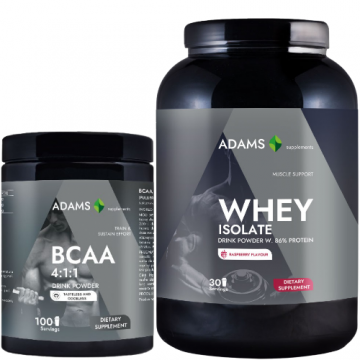 Pachet Whey Isolate Protein (zmeura) 908gr & BCAA 4:1:1 (fara aroma), 400g,