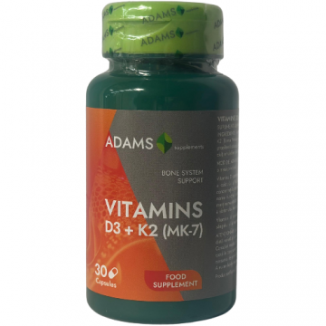 Vitamina D3 + K2 (MK-7) 30cps, Adams Supplements