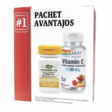 Pachet PROMO Imunitate Vitamina C 1000mg+ Vitamina D3 2000 UI, Secom