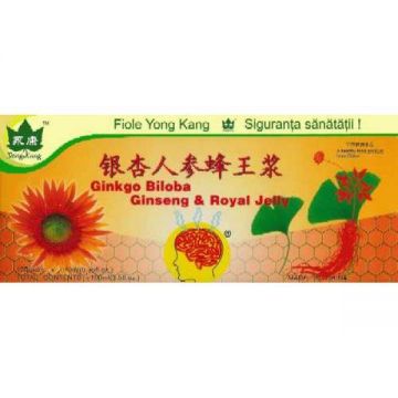 Ginkgo Biloba Ginseng Royal Jelly - 10 fiole a 10 ml - Yong Kang Ginkgo Biloba Ginseng Royal Jelly - 10 fiole a 10 ml - Yong Kang
